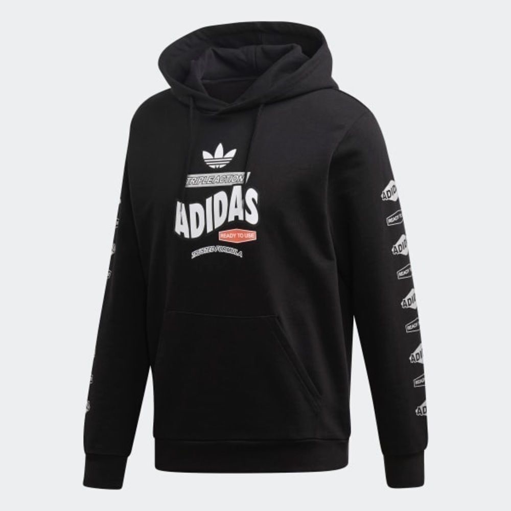 Adidas Streetwear Triple Action Logo Black Sweatshirt Hoodie Size Large